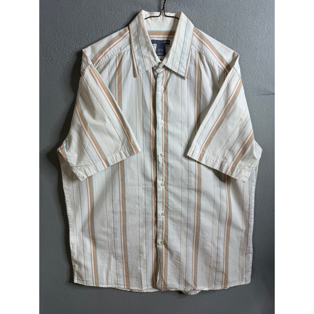H&M‎ Button Down Men's Large Striped Short Sleeve Casual Shirt